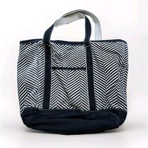 Lands End Large Heavy Duty Tote Beach Boat Bag Blue White Pattern 17x14x5